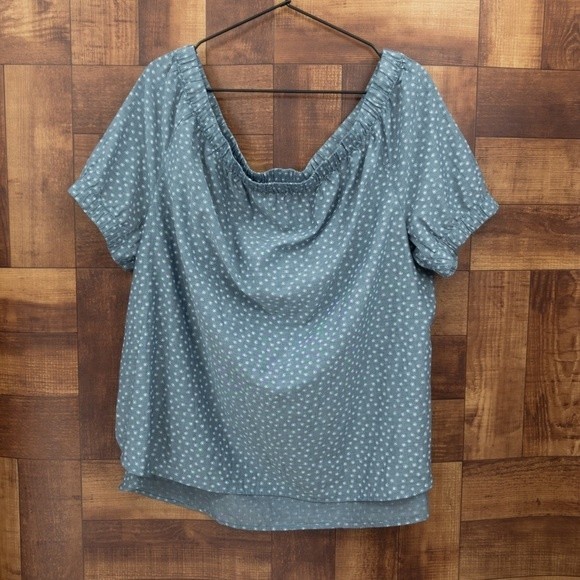 Canda C&A Off The Shoulder Blouse Top Blue Printed Size  XL/ 44 - Picture 3 of 10